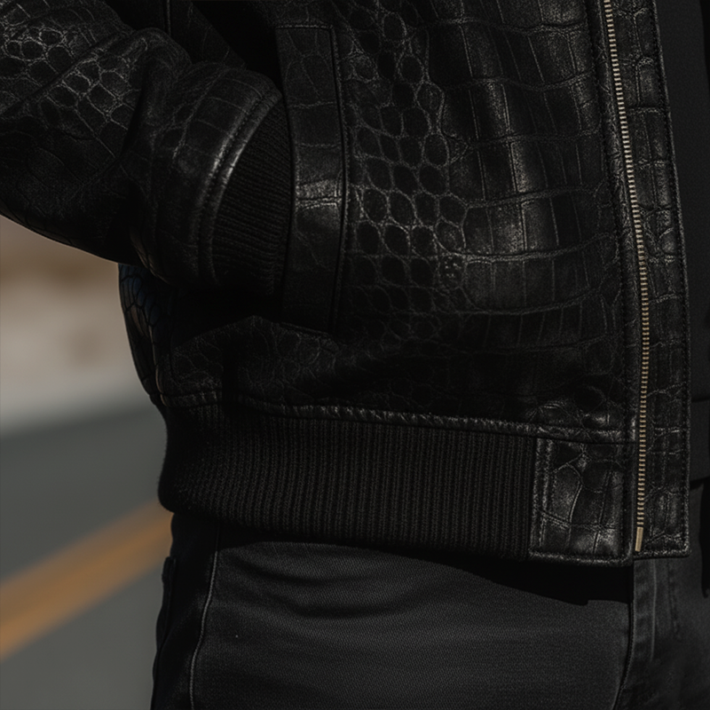 Men's Winter Fashion Mercerized Crocodile Pattern PU Leather Jacket MTA2934I7P