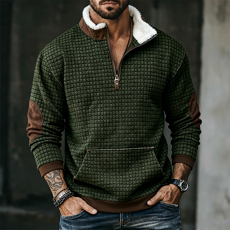 Men's Retro Casual Splicing Plush Stand Collar Long Sleeve Sweatshirt MTA2404J2TO