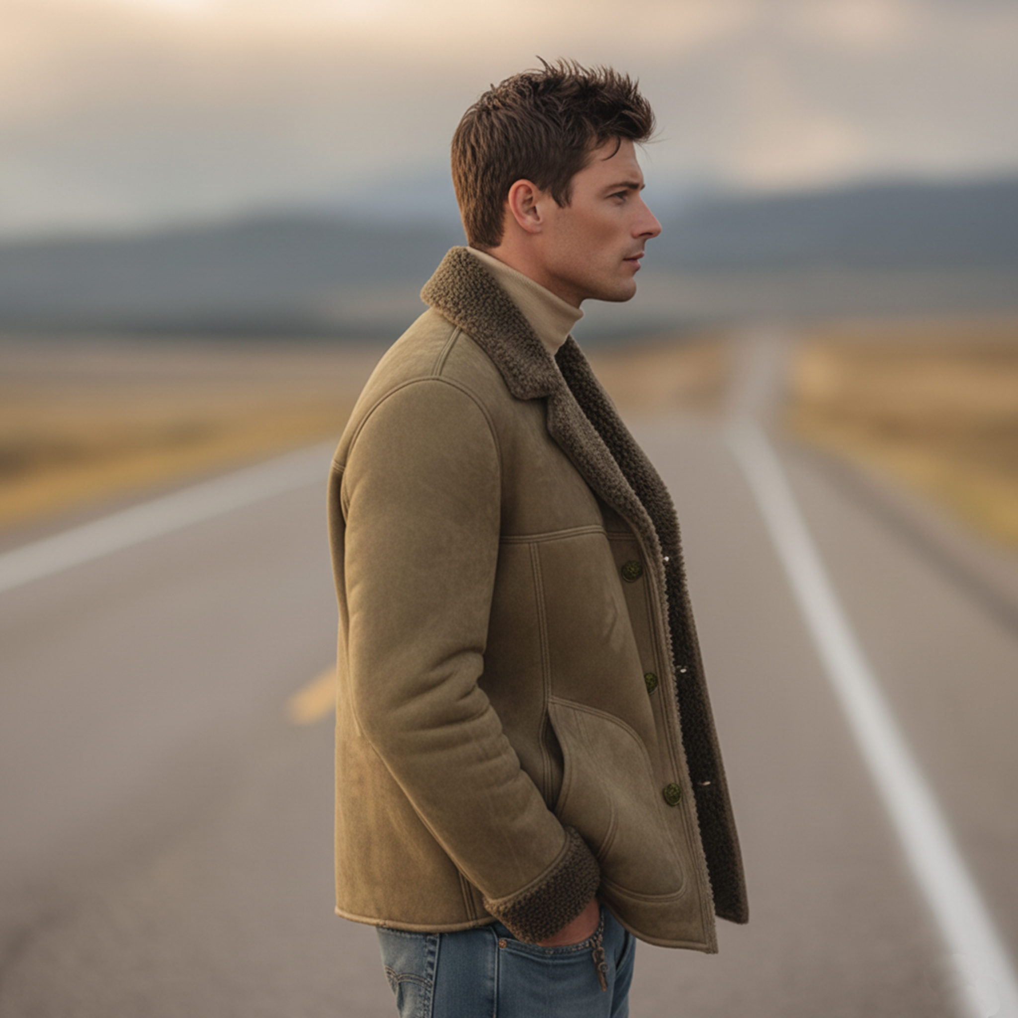 Men's Classic Retro Lapel Fleece-lined Faux Suede Jacket MTA0100K6K