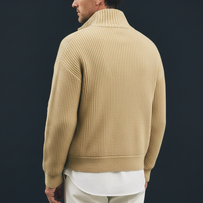 Men's Classic Beige Stand Collar Button Knit Cardigan MTA1736J4U