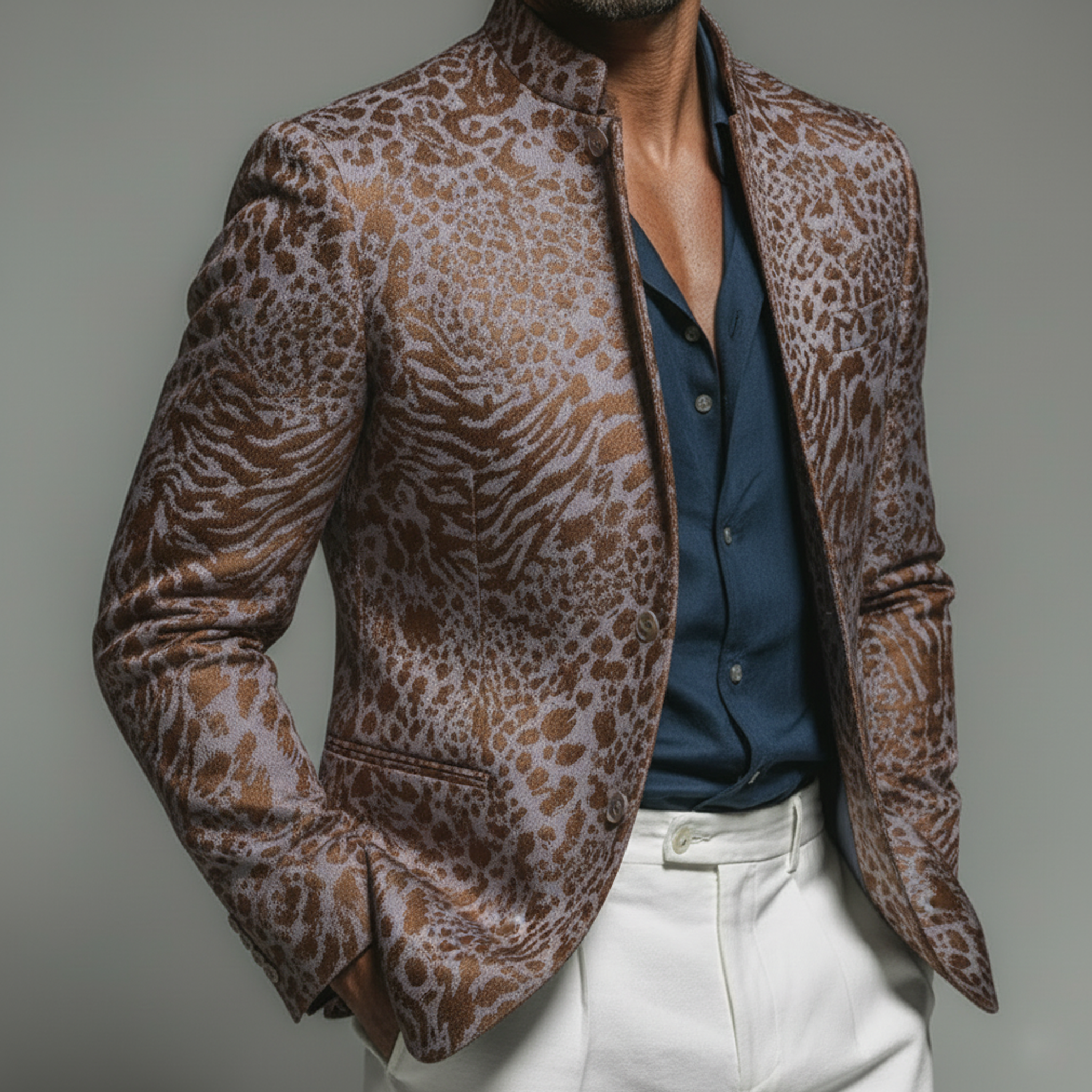 Men's Classic Vintage Stand-collar Blended Jacquard Jacket MTA3088L6K