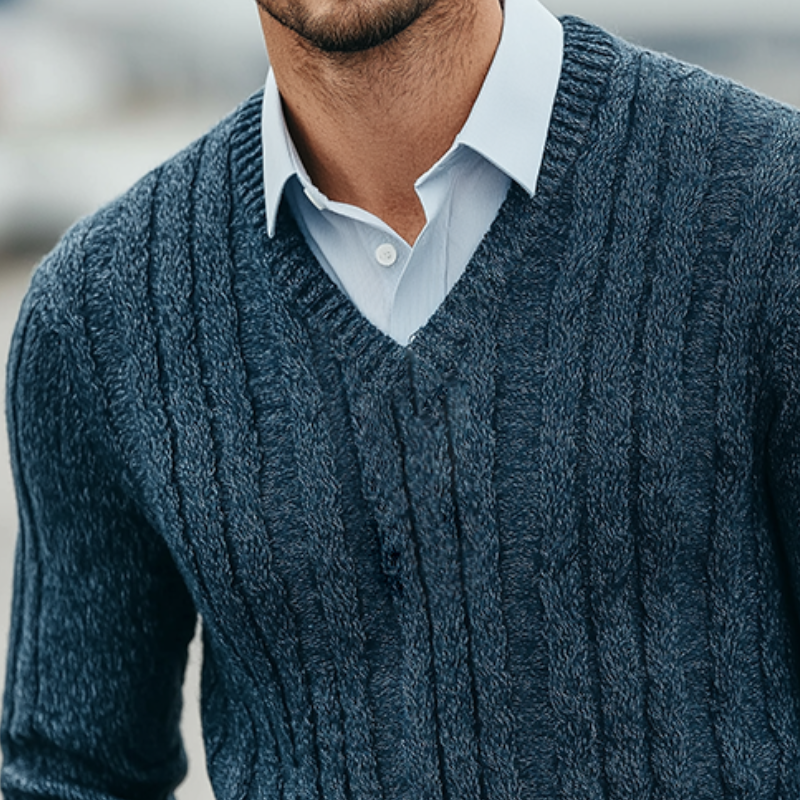 Men's Retro Casual Knitted V-Neck Sweater MTA2225K6TO