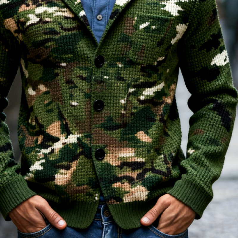 Men's Casual Camouflage Waffle Print Lapel Blazer MTA2417J1X