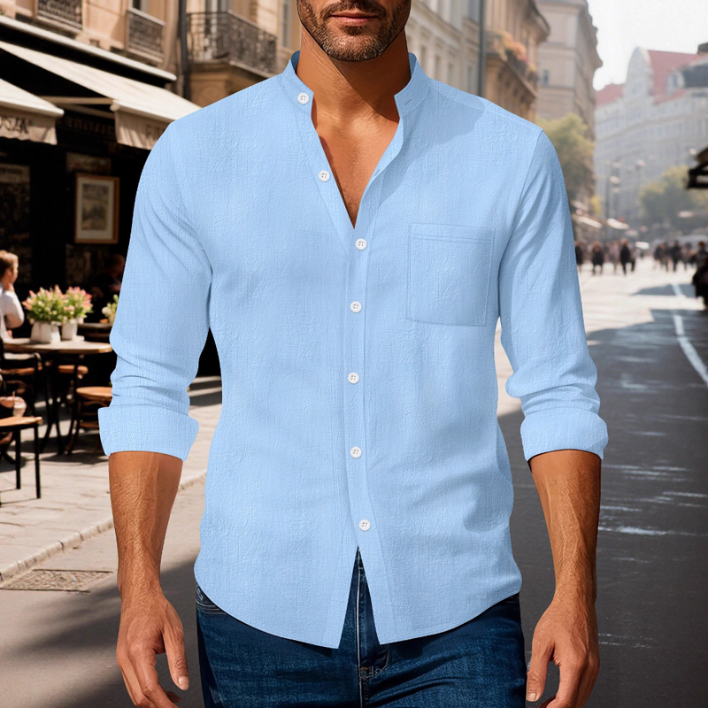 Men's Cotton Casual Solid Color Long Sleeve Shirt MTA1400G9X