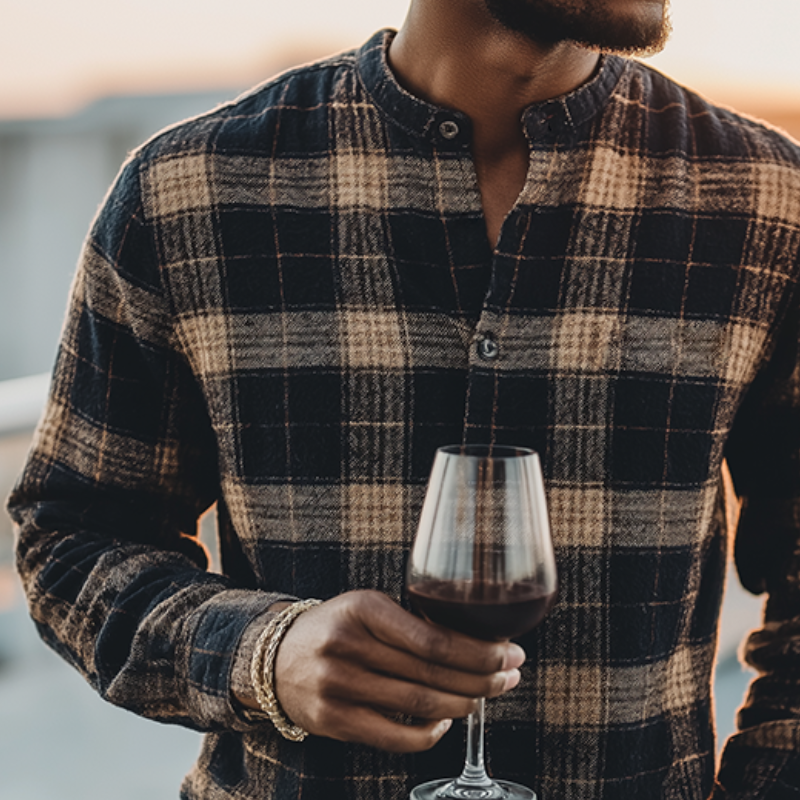 Men's Retro Casual Plaid Collarless Button-Down Long-Sleeve Shirt MTZ0577A6TO