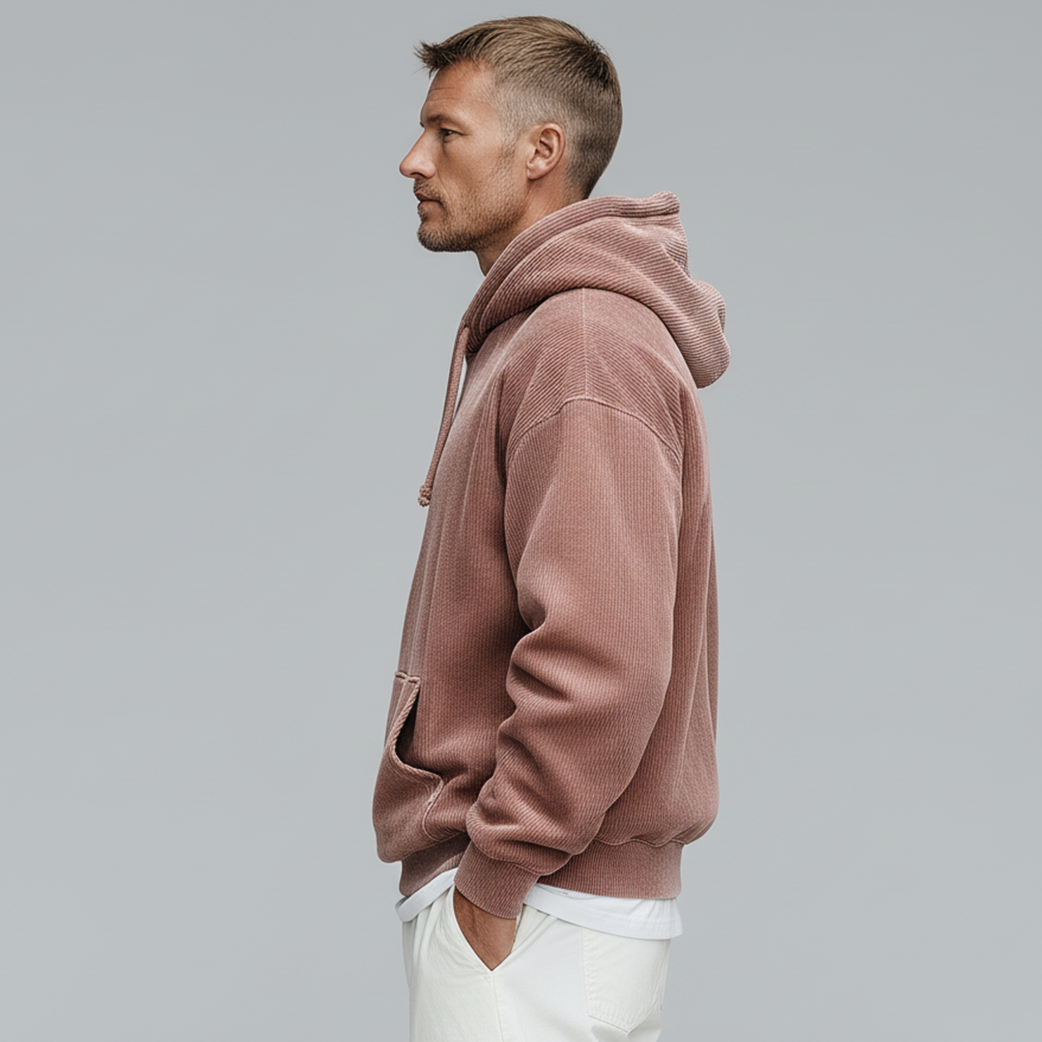 Men's Classic Casual Pink Corduroy Hoodie MTA1389J6K