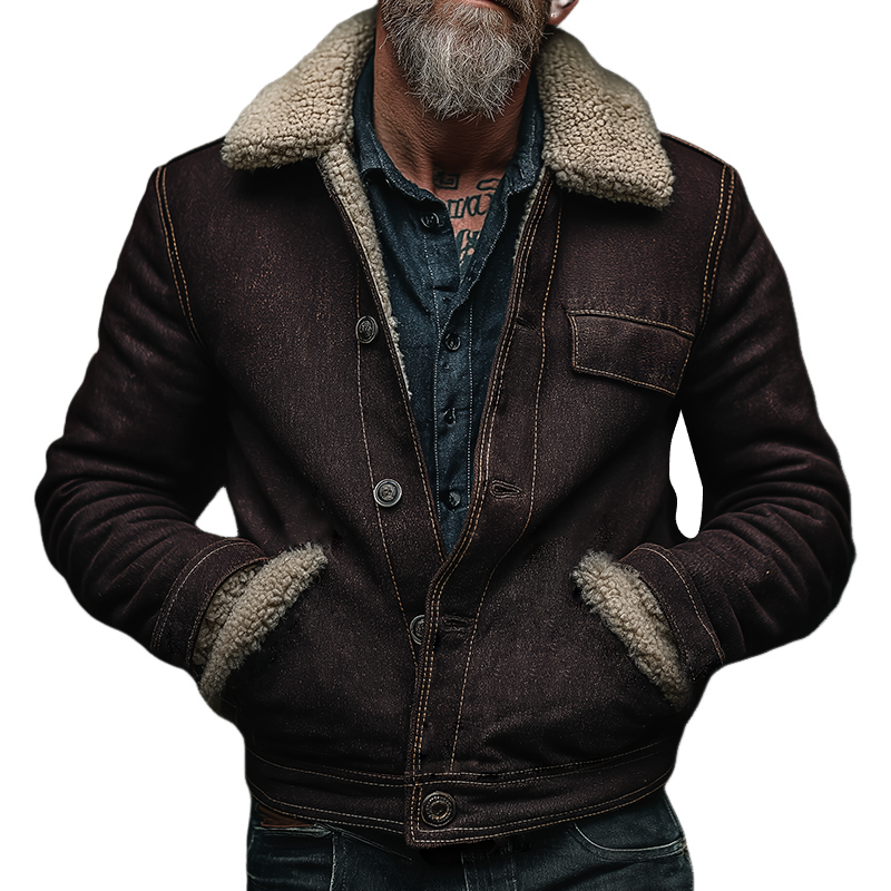 Men's Retro Casual Fur Collar Button Jacket MTA2645K8TO