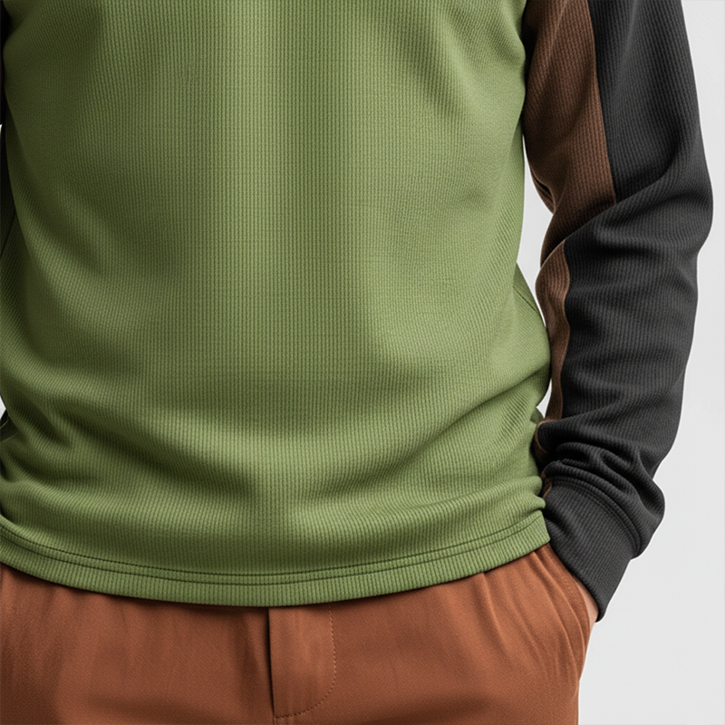 Men's Simple Retro Knitted Ribbed Patchwork Half-zip Sweatshirt MTA2786J0P