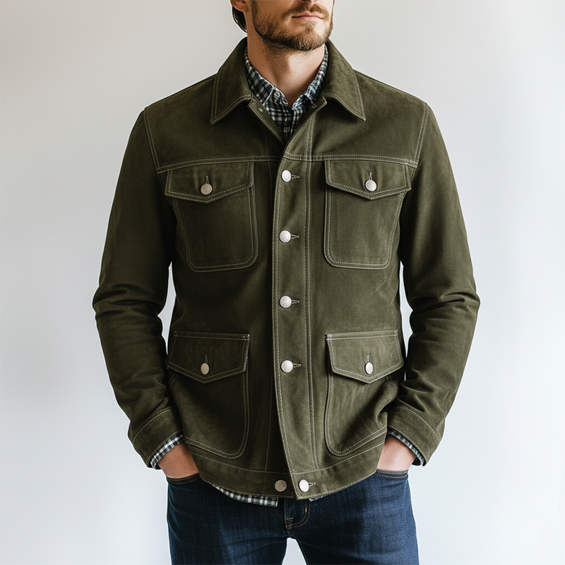 Men's Retro Multi-Pocket Faux Suede Shirt MTA1400K3P