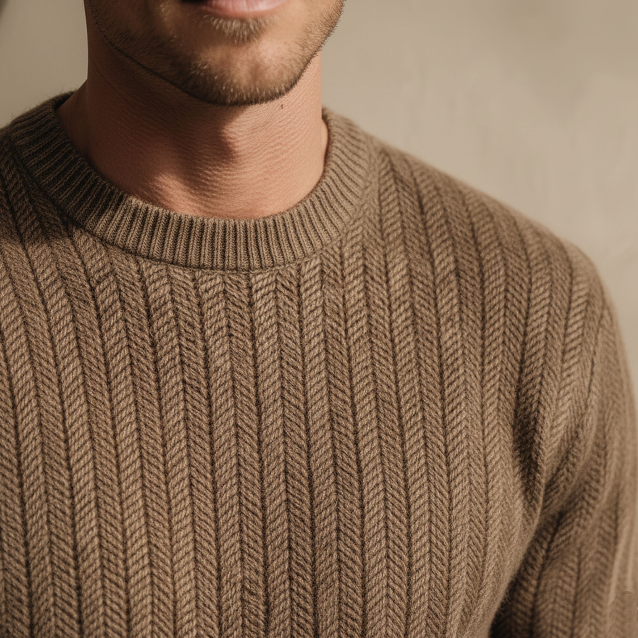 Men's Classic Crew Neck Herringbone Knit Sweater MTA1361J2K