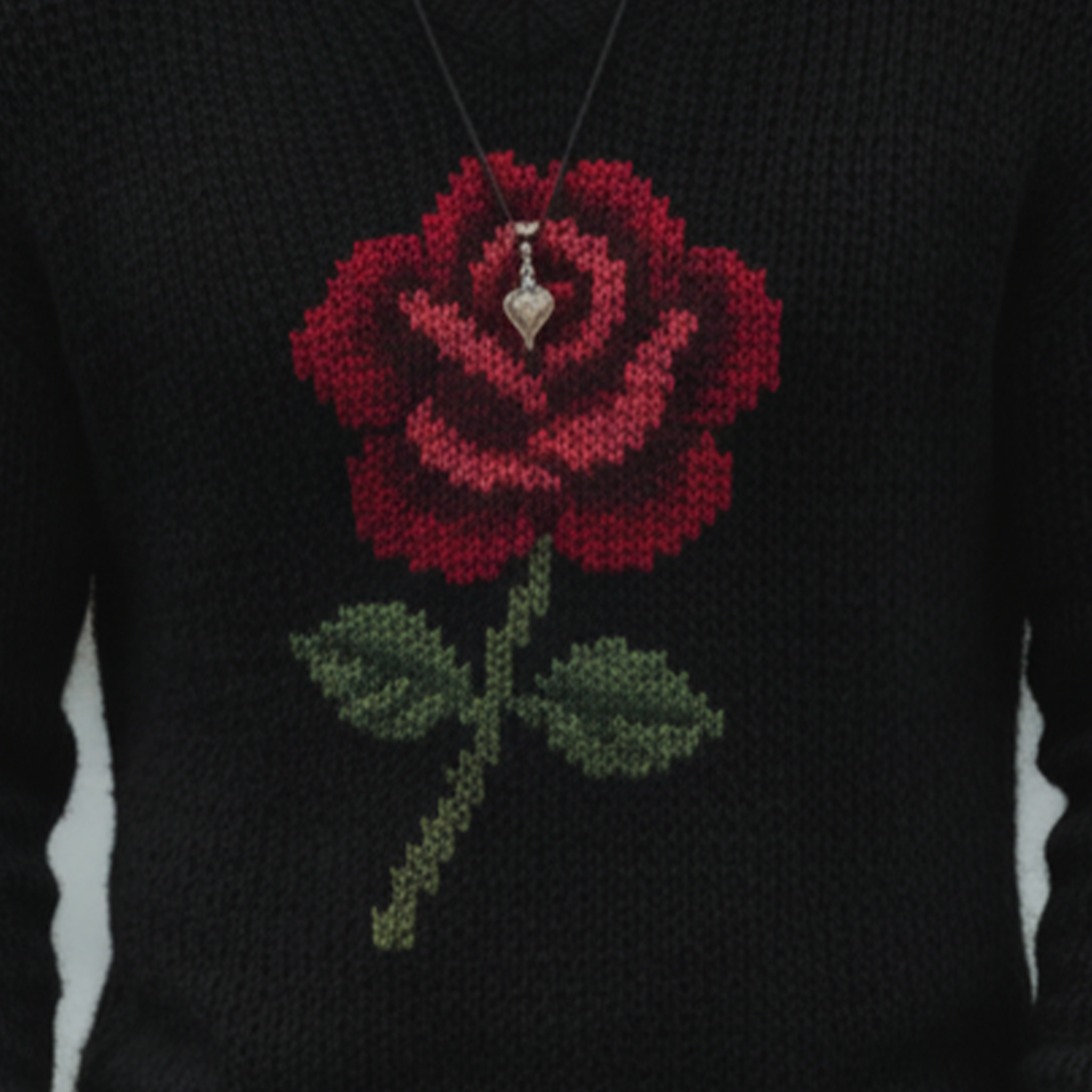 Men's Classic Retro Western Style Rose V-neck Sweater MTA3046K3K