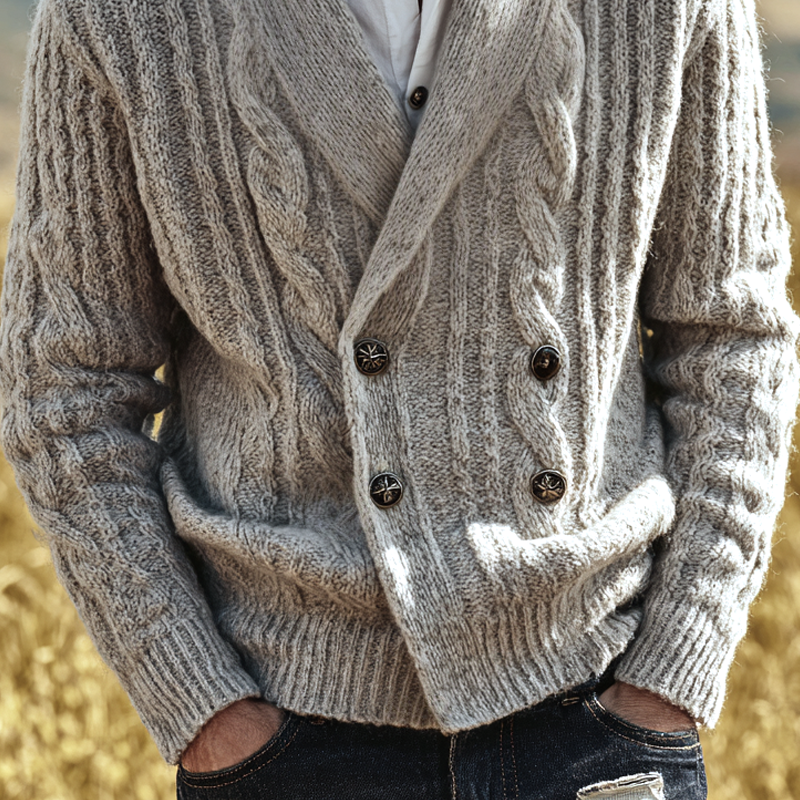 Men's Cable Knitted Shawl Collar Double Breasted Cardigan MTA0244I6Z