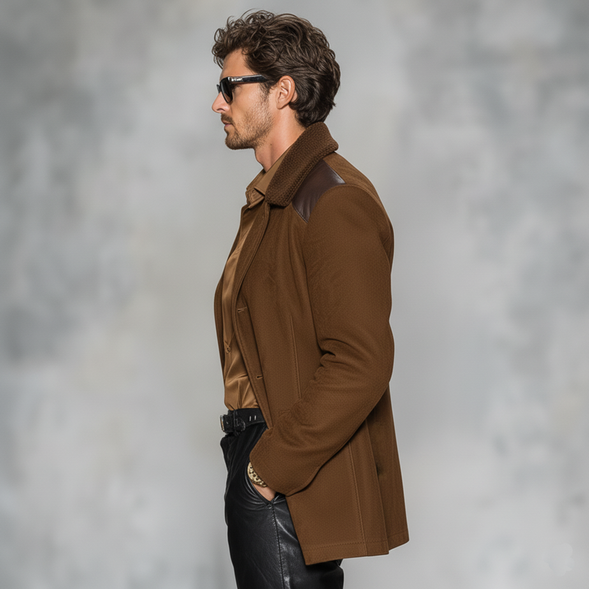 Men's Classic Casual Fleece-lined PU Leather Single-breasted Faux Suede Coat MTA0435K3K