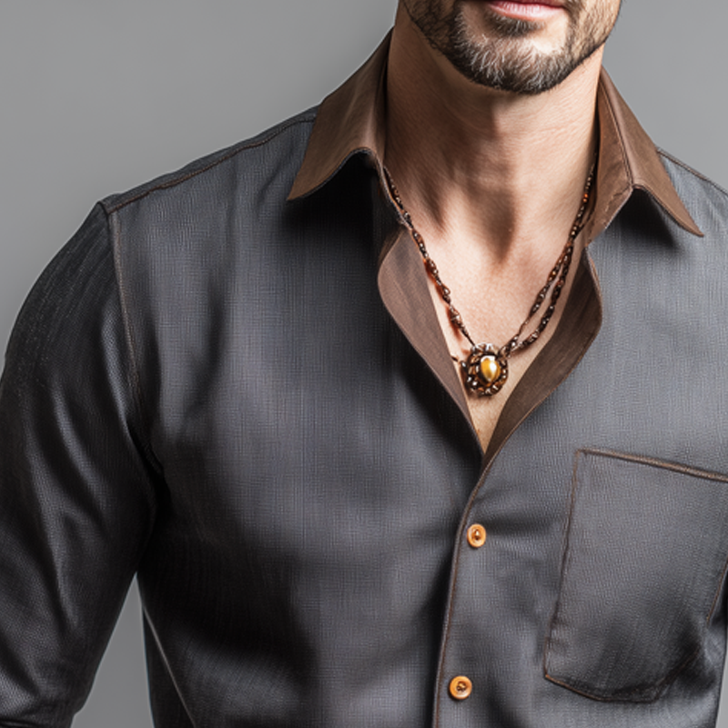 Men's Spring And Autumn Business Colorblock Long Sleeve Shirt MTA0299H6U