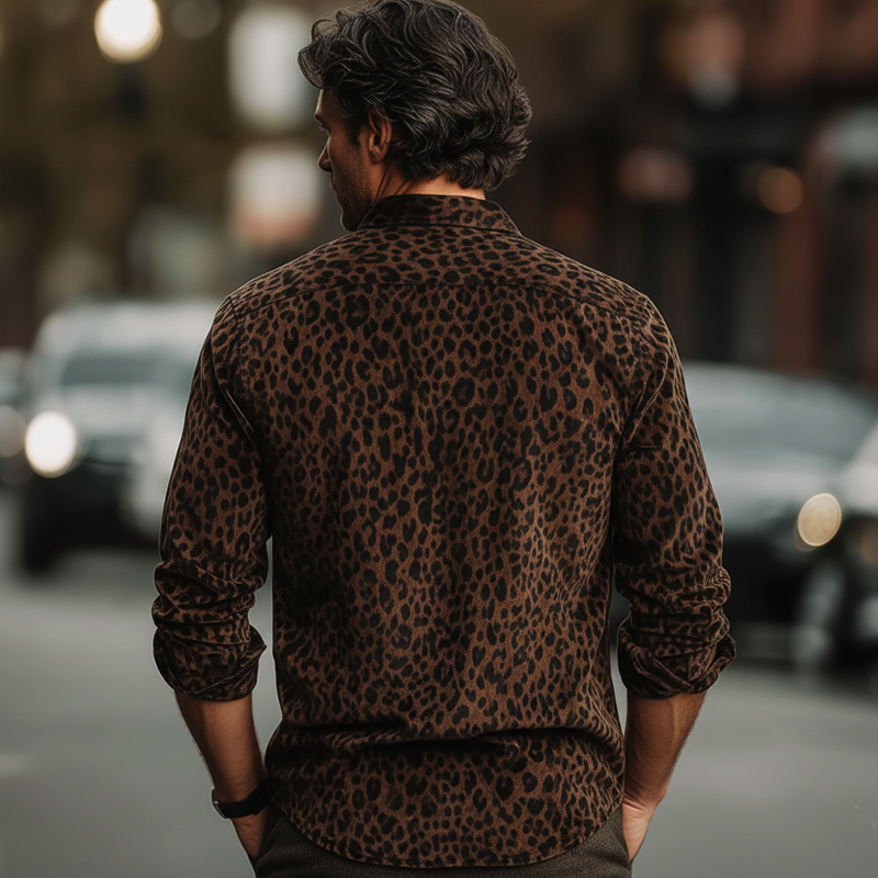 Men's Urban Dark Brown Leopard Long-sleeved Shirt MTA0958L0U
