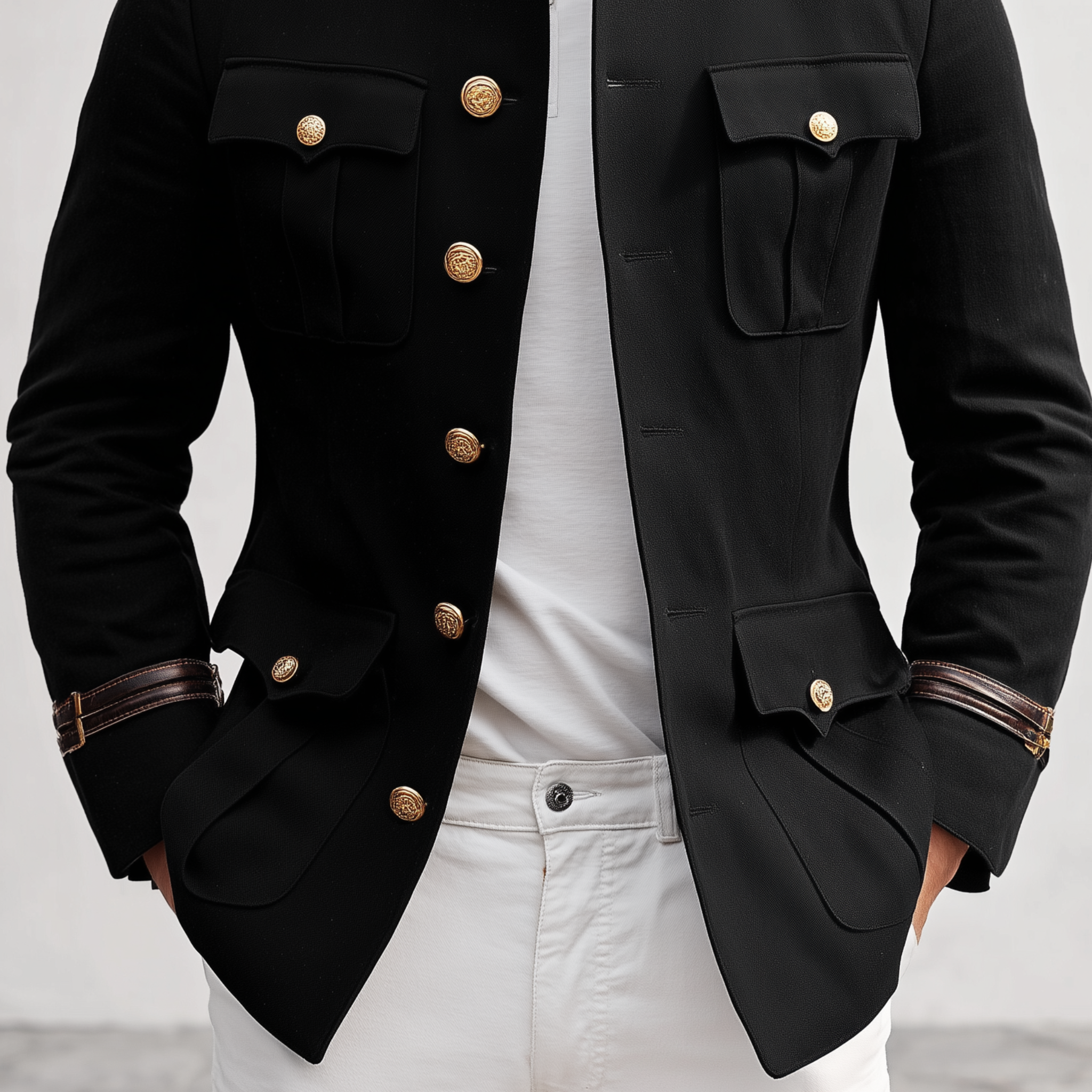 Men's Classic Retro Stand Collar Multi-pocket Twill Cotton Slim Fit Jacket MTA3055H4K