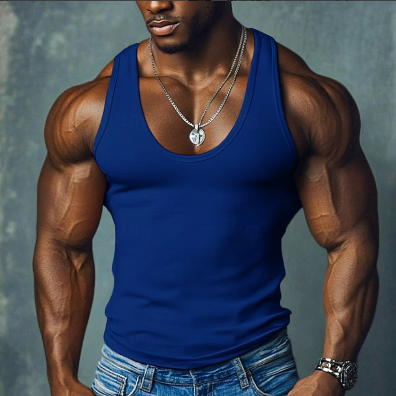 Men's Solid Color Slim Fit Round Neck Sports Tank Top MTA1605G0X