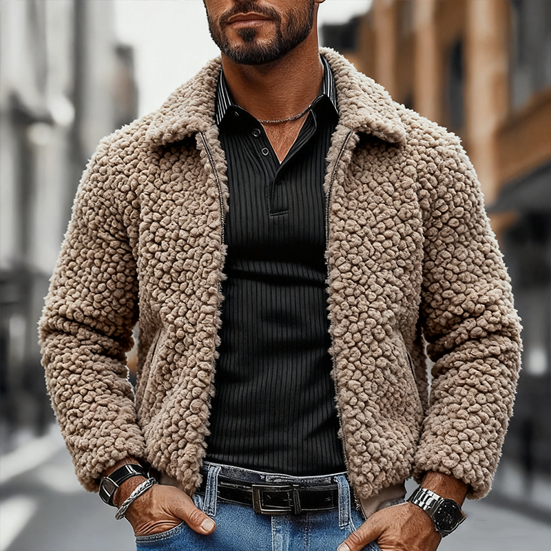 Men's Solid Color Polar Fleece Casual Lapel Zipper Jacket MTA2482J8X
