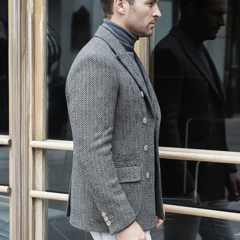 Men's Business Double-breasted Herringbone Faux Wool Blazer MTA1380J9U