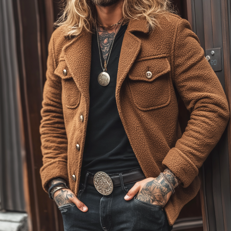 Men's Retro Casual Street Style Warm Plush Lapel Jacket MTA1729I8TO