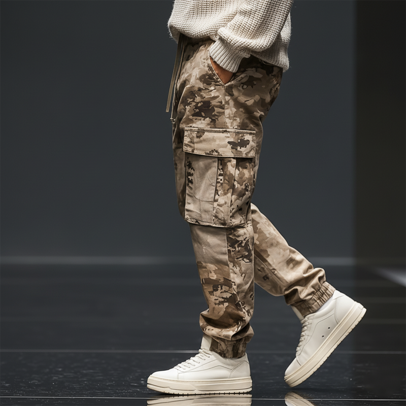 Men's Classic Khaki Camouflage Elasticated Lace-up Sports Pants MTA2421J8U