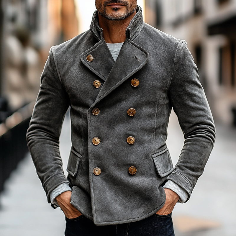 Men's Solid Color Double-breasted Faux Suede Blazer MTA2012K0X