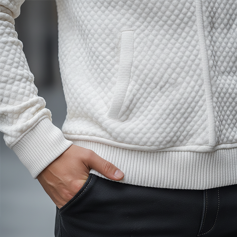 Men's Stylish Minimalist Waffle Textured Cotton Blend Hooded Sweatshirt MTA0573K6P