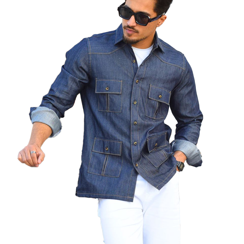 Men's Vintage Faux Denim Long Sleeve Cardigan MTA2385G8P