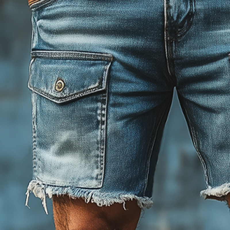 Men's Summer Vintage Raw Edge Denim Shorts MTA2423F1U