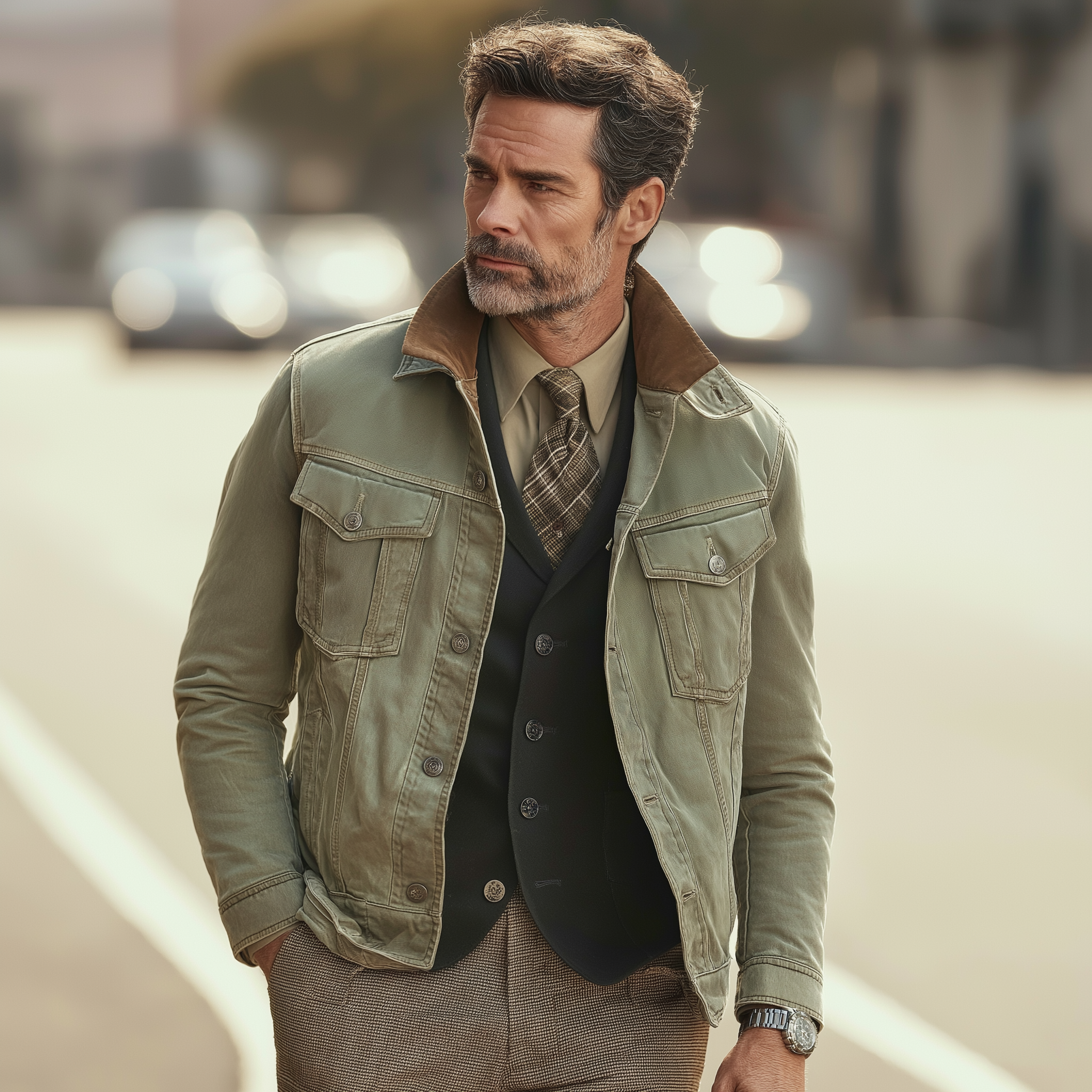 Men's American Retro Style Washed Denim Faux Suede Patchwork Jacket MTA0280I4P