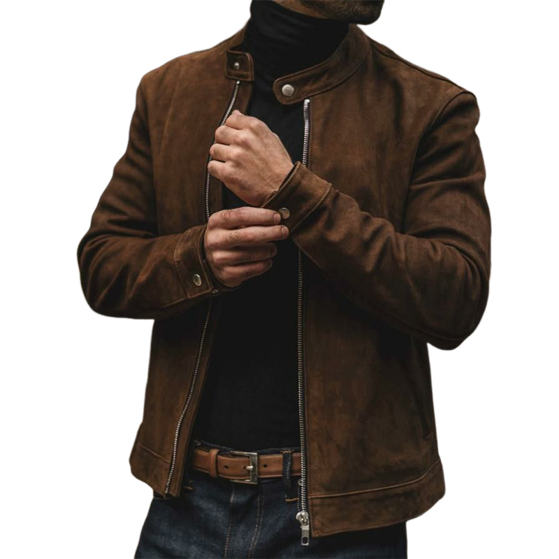 Men's Vintage Casual Faux Suede Zipper Stand Collar Jacket MTA1571I6TO
