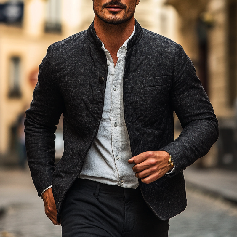 Men's Blended Stand Collar Single-breasted Jacket MTA0866I2X
