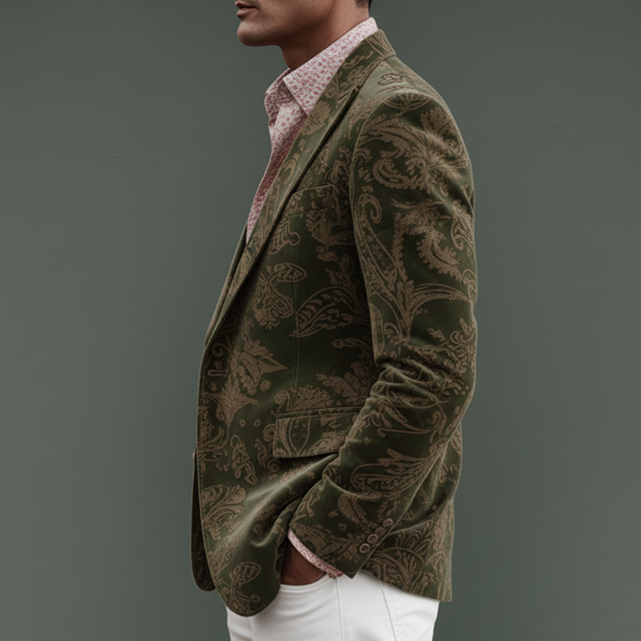 Men's Classic Vintage Faux Velvet Printed Single-breasted Blazer MTA1815L3K