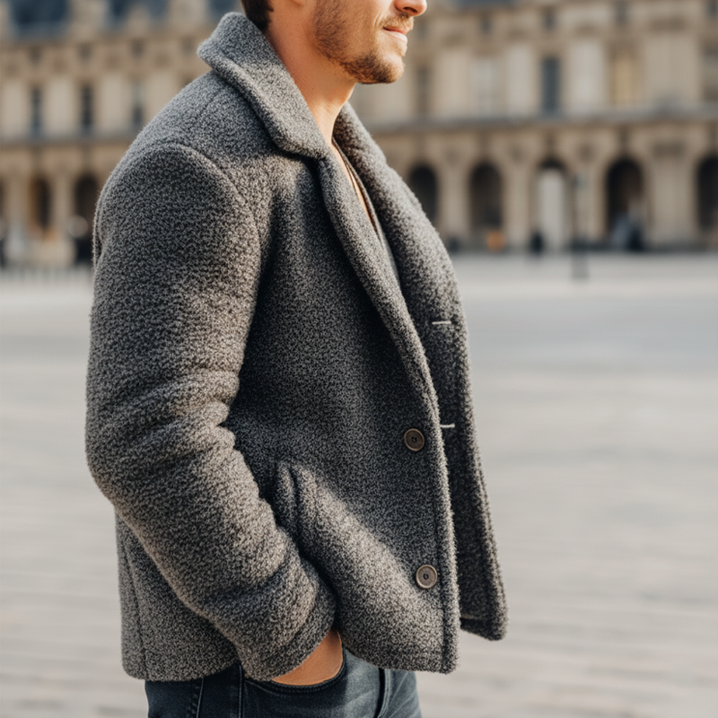 Men's Winter Urban Gray Warm Faux Lambskin Button Jacket MTA1766K1U