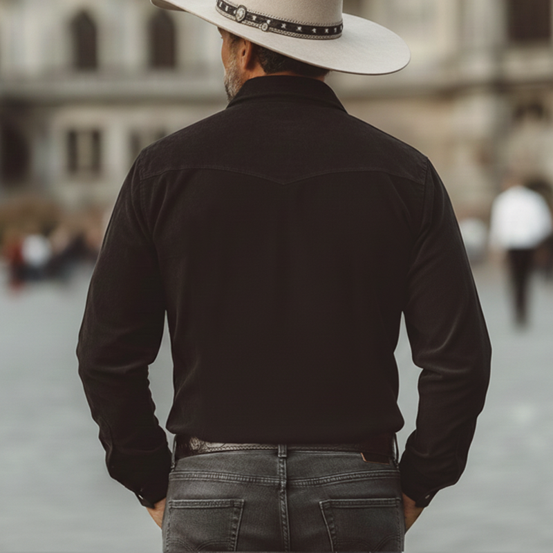 Men's Western-style Color-block Faux Suede Long-sleeved Shirt MTZ0877A8U