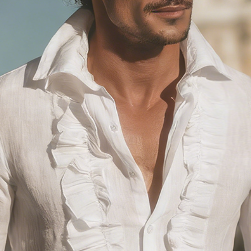 Men's Retro Casual Cotton Linen Lapel Long-Sleeved Shirt MTZ0481B6TO