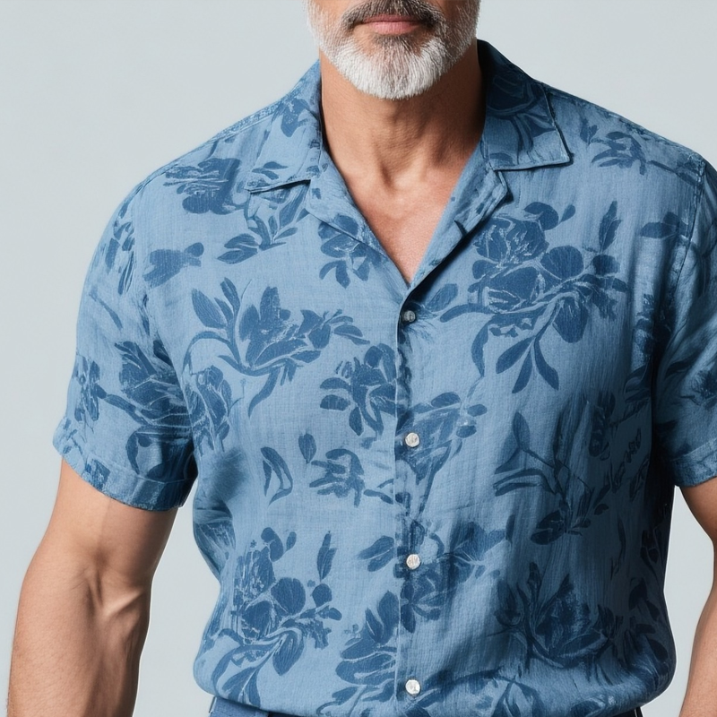 Men's Floral Lapel Short Sleeve Shirt MTA2362G2Z