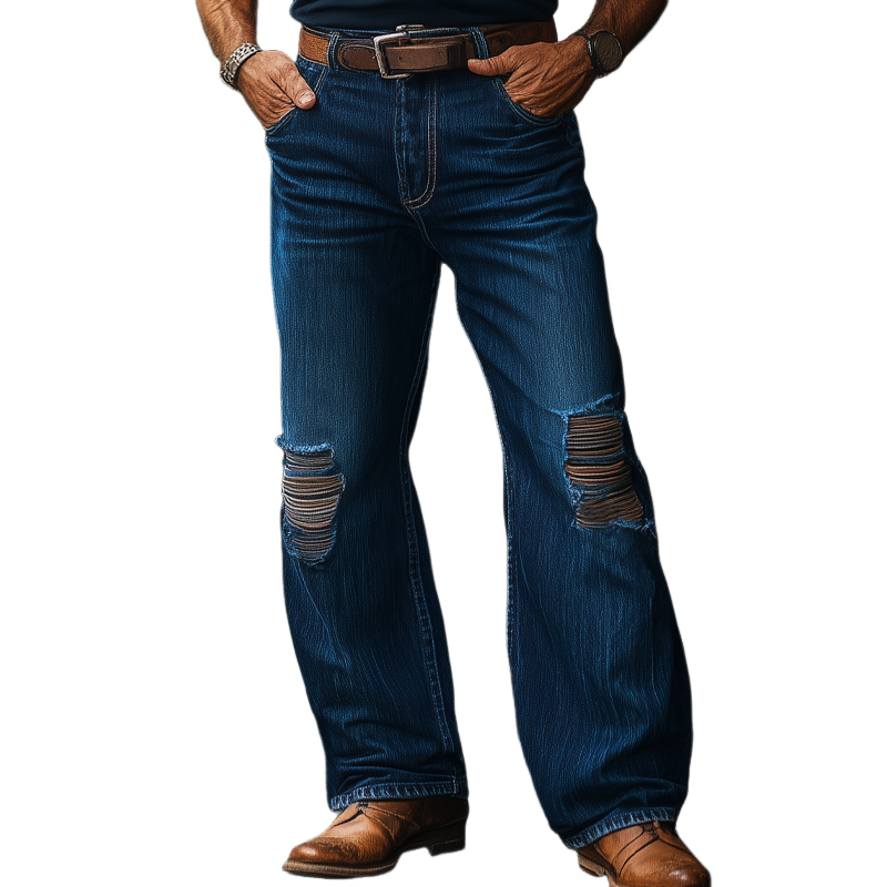 Herrejeans i western cowboy-stil med revnede baggy-bukser MTA1377F1U