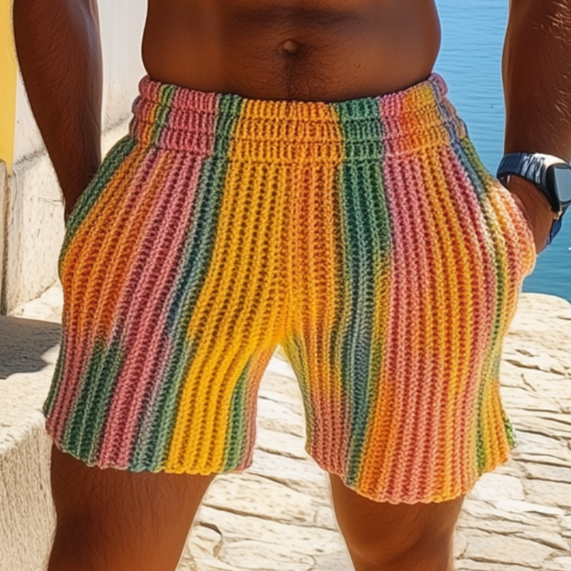 Men's Spring And Summer Fashion Casual Rainbow Elastic Waist Knitted Shorts MTA2061F5K