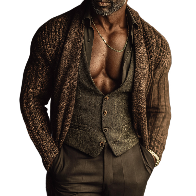 Men's Retro Casual Knitted Button-Up Cardigan MTA0951L0TO