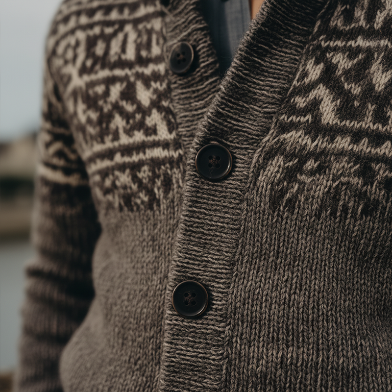 Men's Winter Vintage Cotton Knitted Jacquard Button Cardigan MTA1615J8P