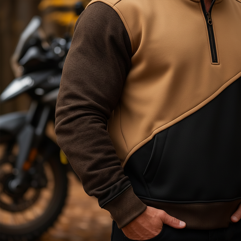 Men's Winter Retro Color-block Patchwork Half-zip Warm Sweatshirt MTA2917J8P