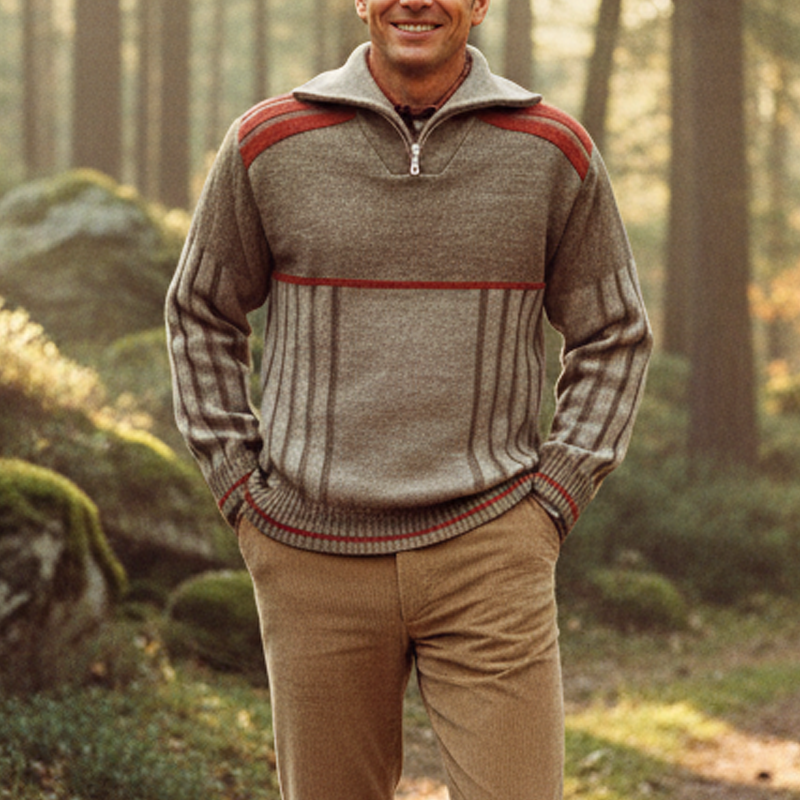 Men's Classic Zip-Neck Colorblock Jacquard Sweater MTA1366J7U
