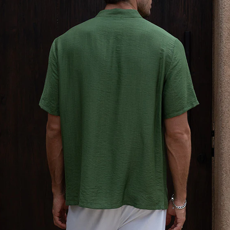Men's Spring And Summer Fashion Casual Tencel Cotton V-neck Short Sleeve Shirt MTA0513G2K