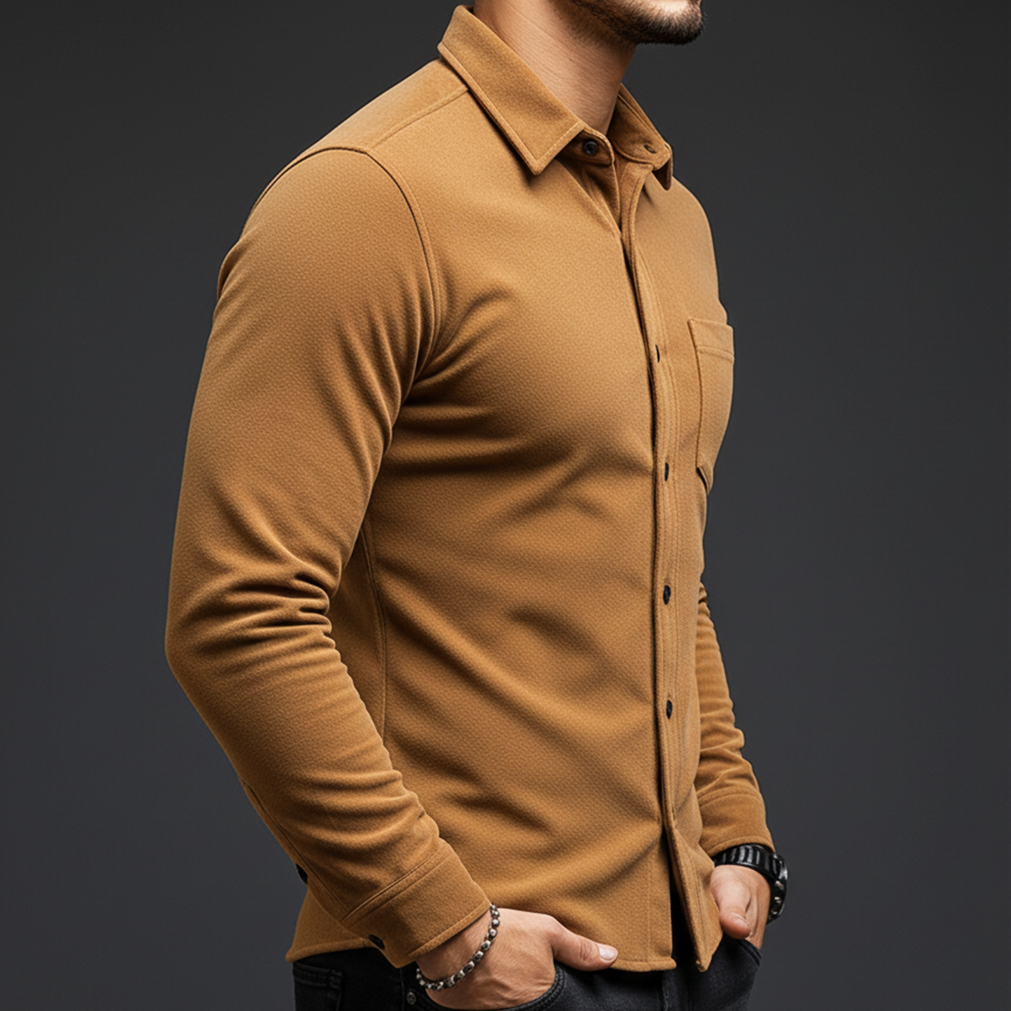 Men's Classic Casual Dralon Fabric Warm Skin-friendly Slim Fit Long-sleeved Shirt MTA2113J6K