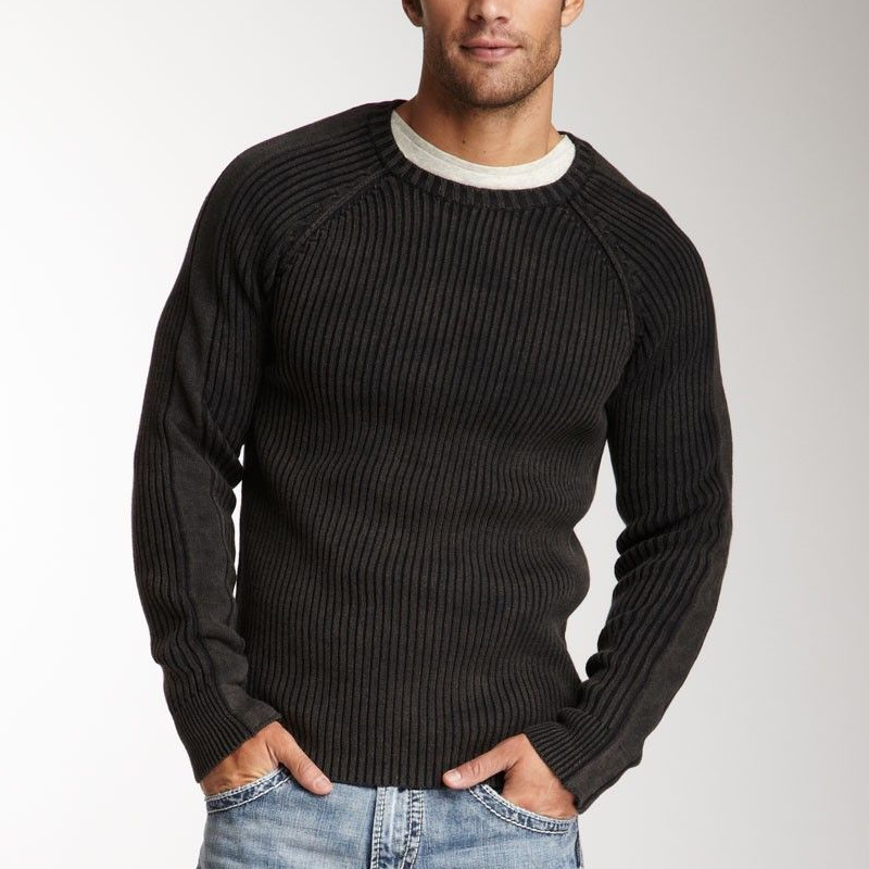 Men's Winter Retro Cotton Yarn Knitted Ribbed Crew Neck Sweater MTA1159K1P