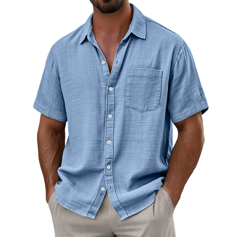 Men's Cotton Blend Solid Color Short Sleeve Shirt MTA2150F9X