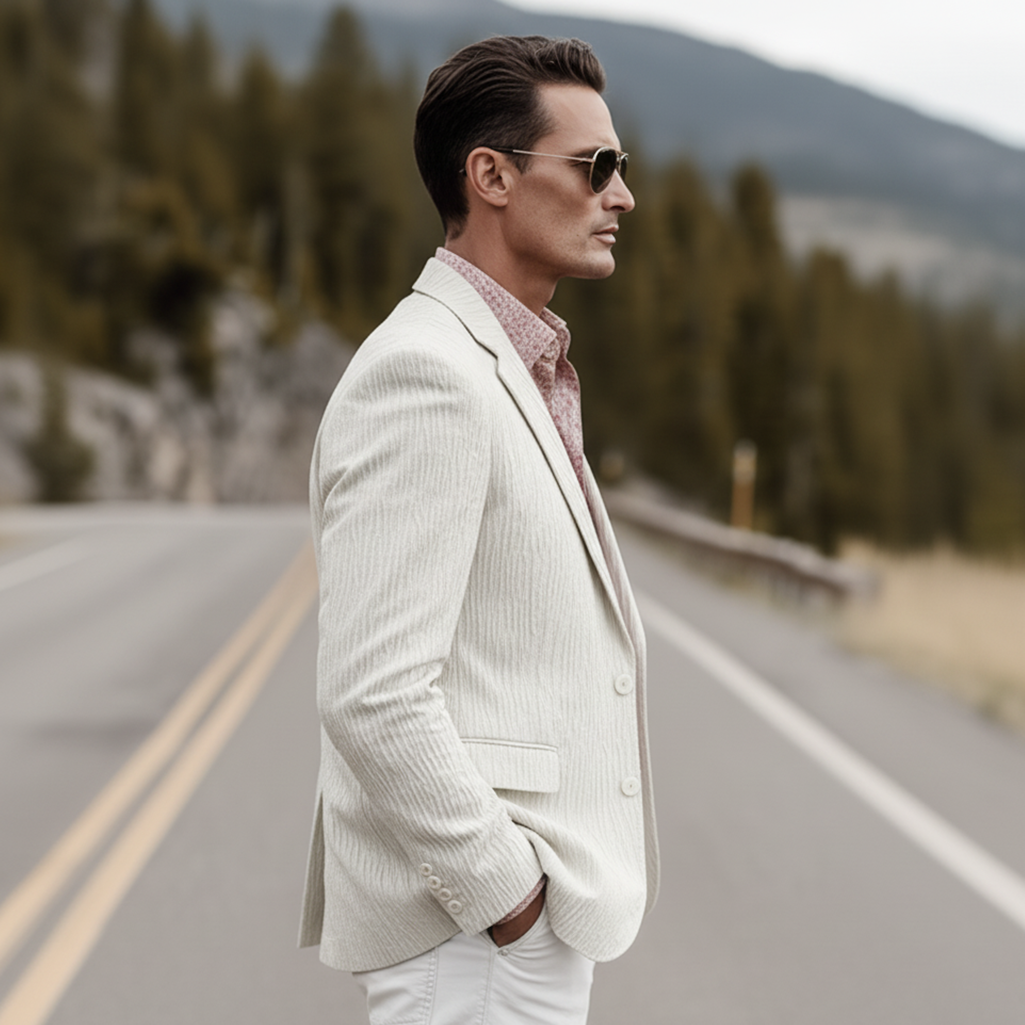 Men's Classic Vintage Textured Cotton Blend Single-breasted Blazer MTA2015L0K