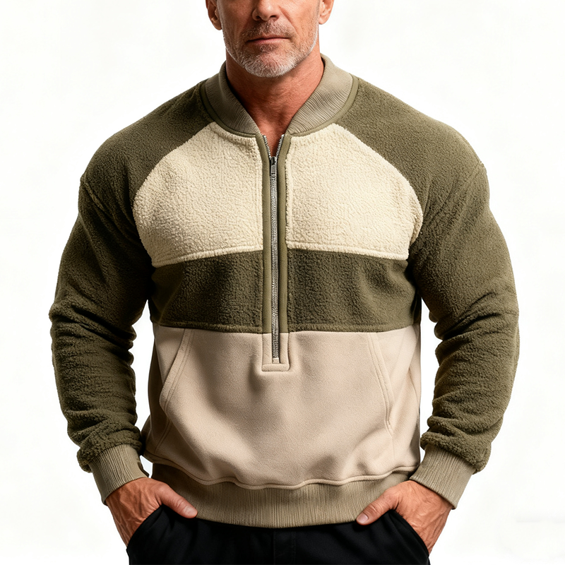 Men's Winter Retro Fleece Patchwork Half-Zip Sweatshirt MTA2990J7P