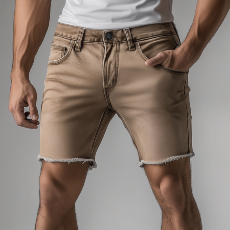 Men's Casual Outdoor Washed Distressed Raw Edge Slim Fit Denim Shorts MTA0954F8M